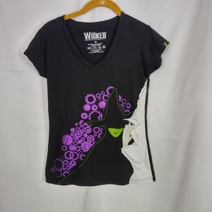 Broadway Wicked Black V Neck T Shirt Size medium fitted style embellished